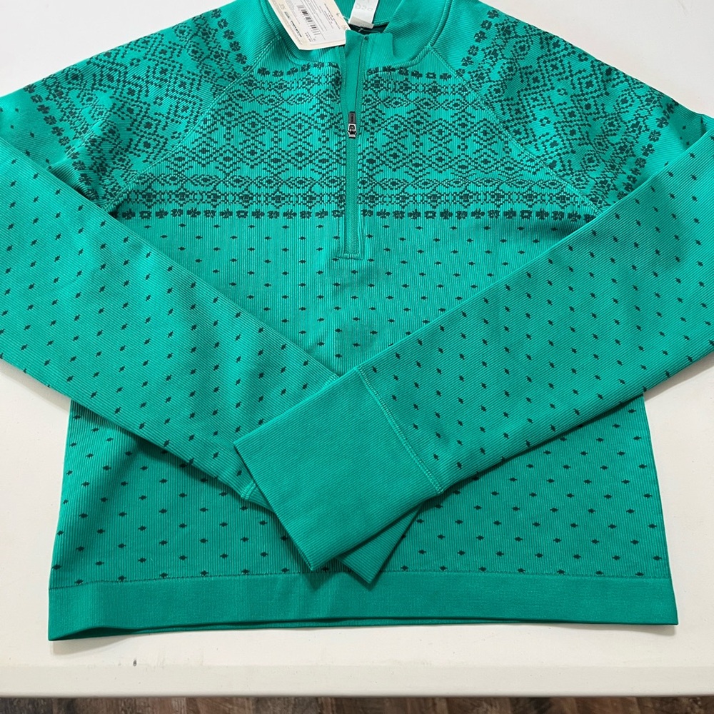 DSG Women Green Patterned 1/4 Zip Up Sweater Medium
